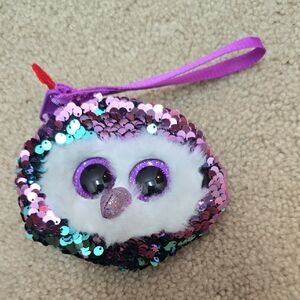 TY Sequin Owl Wristlet with Purple and Pink Accents - Moonlight
